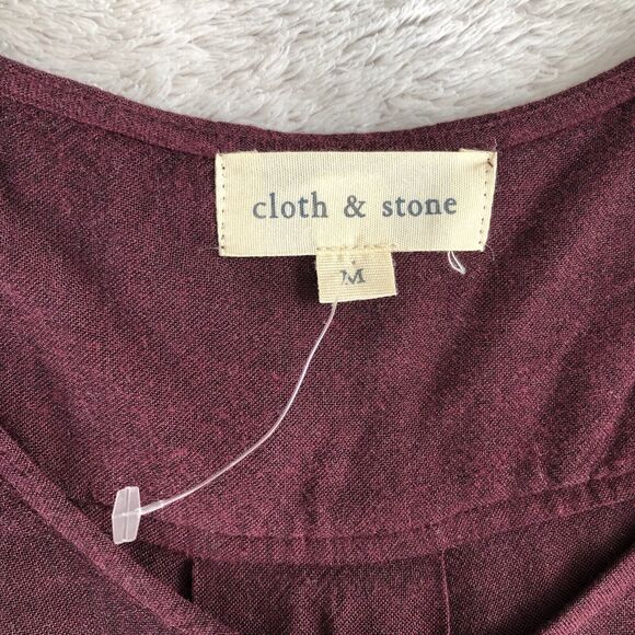 Cloth & Stone Anthropologie Shirt Medium Knot Front Tunic Split Sleeve Burgundy - Picture 12 of 13